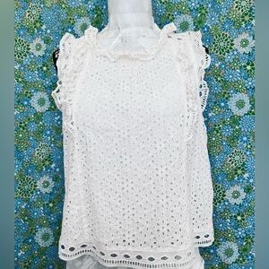 Maeve by Anthropologie Sleeveless White Eyelet Blouse Sz 12